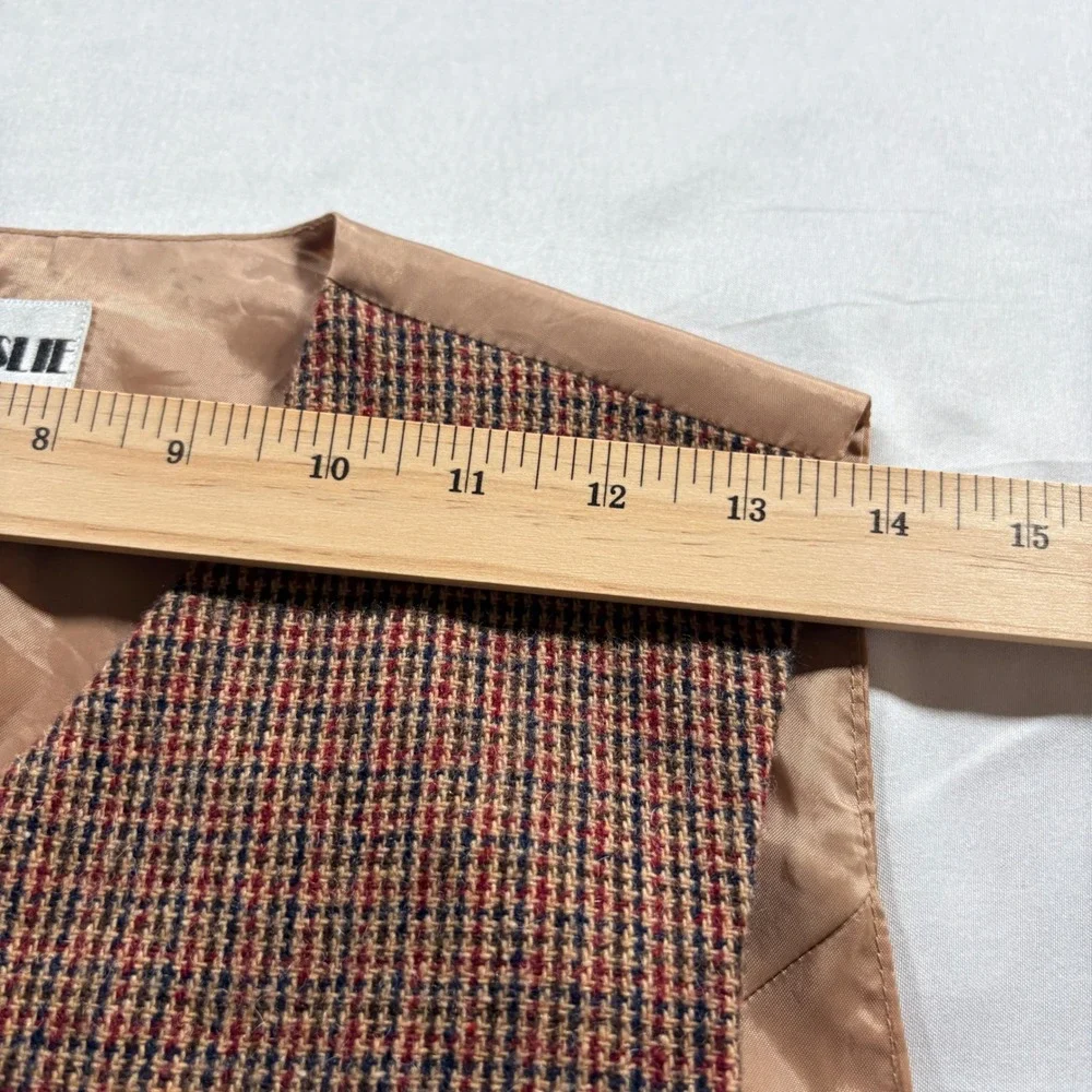 Joan Leslie Tweed Wool Vest Womens Small Multicolor Plaid Button Front Waistcoat